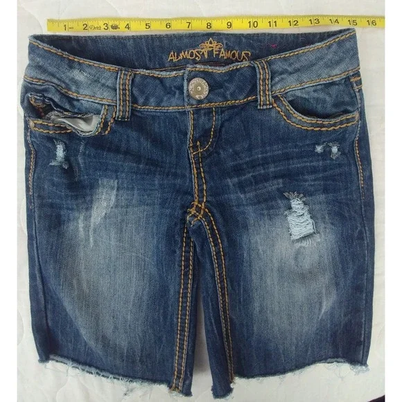 Almost Famous Denim Shorts Size 3 Distressed Blue Almost Famous - Picture 9 of 12